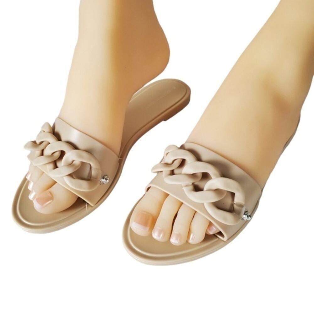 Nude Flat Jelly Slip on Sandals Shoes 8